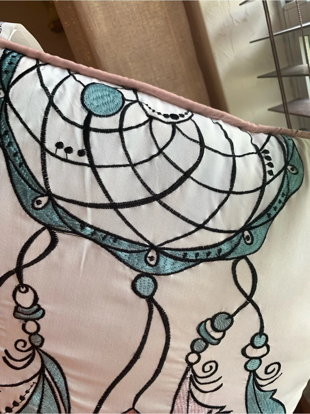Dreamcatcher & Feather Decorative Throw Pillow - set of 2-Pink, Teal, Black